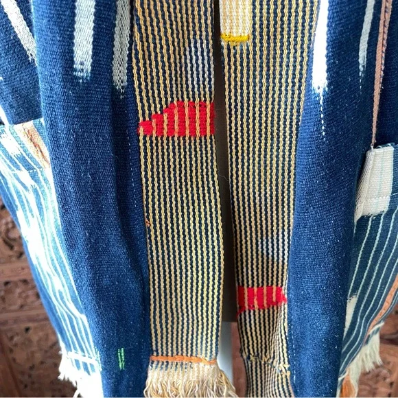 Vintage Handmade African Ikat Tribal Open Front Kimono with Fringe - Picture 4 of 13